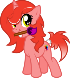 Size: 846x944 | Tagged: safe, artist:carueniiju, oc, oc only, oc:ruby brush, pony, unicorn, horn, looking back, paintbrush, solo, unicorn oc