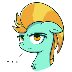 Size: 540x540 | Tagged: safe, artist:puetsua, lightning dust, pegasus, pony, g4, ..., bust, female, floppy ears, frown, looking at you, mare, simple background, solo, unamused, white background