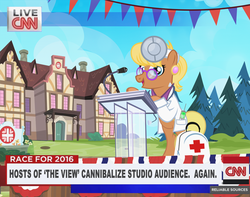 Size: 800x630 | Tagged: safe, artist:pixelkitties, ms. harshwhinny, g4, cable news network, cnn, doctor, head mirror, hospital, ms. harshwhinny's election campaign, needle, syringe, the view, votehorse
