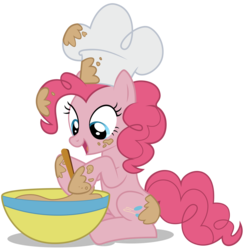 Size: 2000x2050 | Tagged: safe, artist:tizerfiction, pinkie pie, earth pony, pony, g4, batter, chef's hat, cooking, cute, diapinkes, dough, female, food, hat, high res, mare, messy, simple background, solo, transparent background, vector