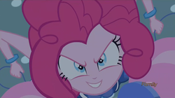 Size: 1440x806 | Tagged: safe, screencap, pinkie pie, equestria girls, g4, my little pony equestria girls: friendship games, angry, evil smile, female, grin, shrunken pupils, solo