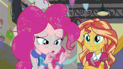 Size: 992x556 | Tagged: safe, screencap, pinkie pie, sunset shimmer, equestria girls, g4, my little pony equestria girls: friendship games, animated, female