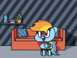 Size: 1024x768 | Tagged: safe, rainbow dash, g4, couch, female, flat, plant, solo, style emulation, the amazing world of gumball