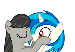 Size: 1000x700 | Tagged: safe, artist:rozyfly10, dj pon-3, octavia melody, vinyl scratch, g4, blushing, eyes closed, female, lesbian, ship:scratchtavia, shipping