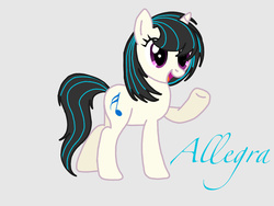 Size: 1024x768 | Tagged: safe, artist:forget-me-not99, oc, oc only, oc:allegra, pony, unicorn, female, gray background, magical lesbian spawn, mare, offspring, open mouth, parent:octavia melody, parent:vinyl scratch, parents:scratchtavia, raised hoof, simple background