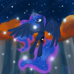 Size: 3000x3000 | Tagged: safe, artist:pc012, princess luna, g4, autumn, female, flying, high res, solo, stars