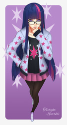 Size: 1896x3508 | Tagged: safe, artist:>ivi<, twilight sparkle, human, g4, clothes, converse, female, glasses, hoodie, humanized, looking at you, pixiv, shoes, solo