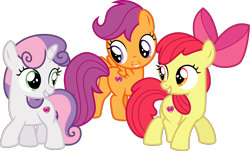 Size: 1363x824 | Tagged: safe, artist:aethon056, apple bloom, scootaloo, sweetie belle, earth pony, pegasus, pony, unicorn, crusaders of the lost mark, g4, .svg available, cutie mark, cutie mark crusaders, it happened, looking back, raised hoof, simple background, svg, the cmc's cutie marks, transparent background, trio, vector