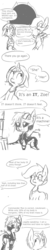 Size: 733x3665 | Tagged: safe, artist:tjpones, oc, oc only, oc:e-one, oc:mallory mun, oc:zoey zillions, cyborg, pony, black sclera, comic, floppy ears, fridge horror, futuristic, monochrome, sketch, space, stars, the implications are horrible, what has science done