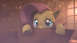 Size: 1920x1080 | Tagged: safe, artist:star-lightstarbright, fluttershy, pony, g4, 3d, box, cute, female, flutterbox, glowing eyes, pony in a box, shyabetes, solo, source filmmaker, weapons-grade cute