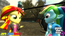 Size: 1280x720 | Tagged: safe, artist:jefejuandavid, rainbow dash, sunset shimmer, equestria girls, g4, 3d, gm bigcity, grand theft auto, source filmmaker