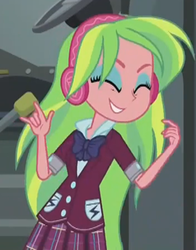 Size: 396x505 | Tagged: safe, screencap, lemon zest, equestria girls, g4, my little pony equestria girls: friendship games, bus, devil horn (gesture), female, solo