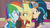 Size: 1440x807 | Tagged: safe, screencap, applejack, indigo zap, rainbow dash, human, equestria girls, g4, my little pony equestria girls: friendship games, female, out of context