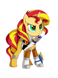 Size: 3600x4800 | Tagged: safe, artist:atomisk, sunset shimmer, pony, unicorn, g4, /mlp/, clothes, cosplay, costume, female, gold ranger, kyoryu gold, power rangers, power rangers dino charge, solo, super sentai, zyuden sentai kyoryuger
