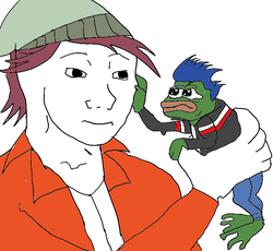 Size: 564x520 | Tagged: safe, flash sentry, normal norman, frog, equestria girls, g4, /mlp/, background human, feels, humanized, meme, pepe the frog, sad, that feel, wojak