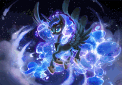 Size: 1100x774 | Tagged: safe, artist:dawnfire, artist:equum_amici, princess luna, g4, animated, cinemagraph, colored pupils, female, glowing mane, solo