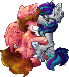 Size: 2400x2667 | Tagged: safe, artist:php166, oc, oc only, earth pony, pegasus, pony, bracelet, cute, female, forehead kiss, freckles, glasses, high res, kissing, lesbian, wings