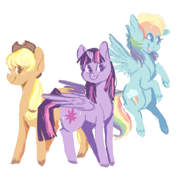 Size: 950x950 | Tagged: safe, artist:creamwave, applejack, rainbow dash, twilight sparkle, alicorn, pony, g4, doodle, female, mare, simple background, twilight sparkle (alicorn)