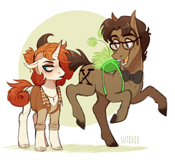 Size: 1991x1818 | Tagged: safe, artist:sutexii, earth pony, pony, unicorn, alternate universe, backpack, bowtie, college, cross, dana scully, fox mulder, freckles, glasses, necklace, necktie, ponified, the x files, x-files