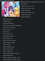 Size: 622x856 | Tagged: safe, applejack, fluttershy, pinkie pie, rainbow dash, rarity, twilight sparkle, pony, g4, season 6, /mlp/, 4chan, 4chan screencap, episode titles, fake, mane six, text