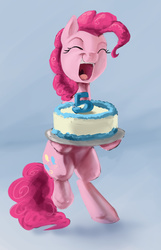Size: 856x1332 | Tagged: safe, artist:silfoe, pinkie pie, earth pony, pony, g4, bipedal, cake, eyes closed, female, mlp fim's fifth anniversary, open mouth, solo
