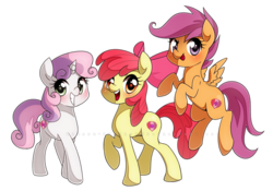 Size: 1000x700 | Tagged: dead source, safe, artist:kikaru-studios, apple bloom, scootaloo, sweetie belle, earth pony, pegasus, pony, unicorn, crusaders of the lost mark, g4, :p, adorabloom, apple bloom's bow, blushing, bow, cute, cutealoo, cutie mark, cutie mark crusaders, diasweetes, female, filly, foal, gritted teeth, hair bow, open mouth, open smile, outline, raised hoof, simple background, smiling, spread wings, teeth, the cmc's cutie marks, tongue out, transparent background, watermark, white outline, wings