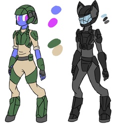 Size: 855x935 | Tagged: safe, artist:glassmenagerie, anthro, unguligrade anthro, armor, halo (series), marine, military, odst