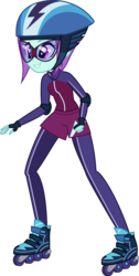 Size: 2522x5000 | Tagged: safe, artist:xebck, sunny flare, equestria girls, g4, my little pony equestria girls: friendship games, clothes, crystal prep academy, crystal prep shadowbolts, female, fingerless gloves, gloves, helmet, high res, pads, rollerblades, rollerblading, shorts, solo, visor