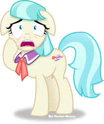 Size: 3284x3902 | Tagged: safe, artist:vector-brony, coco pommel, g4, made in manehattan, female, floppy ears, high res, inkscape, open mouth, raised hoof, signature, simple background, solo, stressed, transparent background, vector, wide eyes, worried