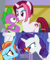 Size: 1800x2148 | Tagged: safe, artist:sulyo, edit, edited screencap, hundreds of users filter this tag, screencap, vector edit, cayenne, rarity, sassy saddles, spike, pony, unicorn, canterlot boutique, g4, angry, bedroom eyes, caption, cayike, comic, discovery family logo, female, jealous, kiss on the lips, kissing, love triangle, male, screencap comic, ship:sparity, shipping, straight, this will end in death, this will end in unemployment
