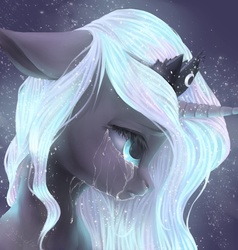 Size: 1000x1050 | Tagged: safe, artist:pessadie, princess luna, g4, crying, female, floppy ears, glowing mane, portrait, solo