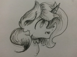 Size: 1280x960 | Tagged: safe, artist:puffpuffpony, trixie, pony, unicorn, g4, female, mare, monochrome, profile, solo, traditional art