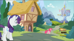 Size: 1914x1078 | Tagged: safe, screencap, gummy, pinkie pie, rarity, g4, the one where pinkie pie knows, ponyville, twilight's castle