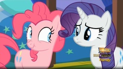 Size: 1662x931 | Tagged: safe, screencap, pinkie pie, rarity, g4, the one where pinkie pie knows, scrunchy face