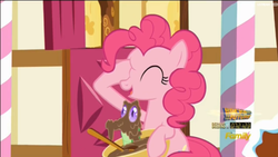 Size: 1906x1074 | Tagged: safe, screencap, gummy, pinkie pie, g4, the one where pinkie pie knows, bowl, mixing bowl, pinkie promise