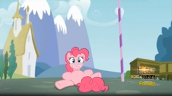 Size: 1665x929 | Tagged: safe, screencap, pinkie pie, g4, the one where pinkie pie knows, belly, faic, female, gritted teeth, looking at you, on back, solo, wavy mouth, wide eyes