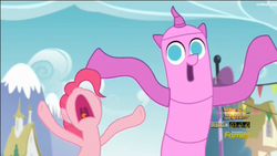Size: 1906x1072 | Tagged: safe, screencap, pinkie pie, g4, the one where pinkie pie knows, airdancer, d:, female, frown, nose in the air, open mouth, screaming, solo, uvula, volumetric mouth, wacky waving inflatable tube pony