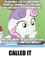 Size: 491x648 | Tagged: safe, sweetie belle, crusaders of the lost mark, g4, the one where pinkie pie knows, meme, op is clueless, wat
