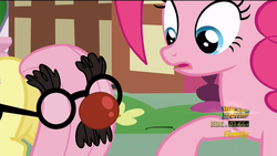 Size: 1920x1080 | Tagged: safe, screencap, fluttershy, pinkie pie, pony, g4, the one where pinkie pie knows, butt, discovery family logo, female, groucho mask, mare, plot