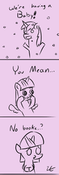 Size: 400x1173 | Tagged: safe, artist:liracrown, shining armor, twilight sparkle, alicorn, pony, g4, the one where pinkie pie knows, baby, book, comic, disappointed, excited, female, mare, monochrome, rough sketch, simple background, text, that pony sure does love books, that was fast, twilight sparkle (alicorn)