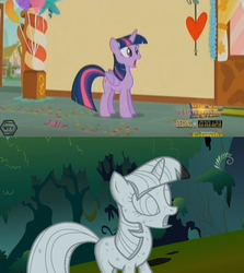 Size: 1364x1532 | Tagged: safe, screencap, twilight sparkle, alicorn, pony, g4, stare master, the one where pinkie pie knows, comparison, female, jaw drop, mare, petrification, shocked, twilight sparkle (alicorn)