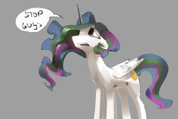 Size: 2250x1500 | Tagged: safe, artist:alumx, princess celestia, g4, female, floppy ears, frown, missing accessory, open mouth, reaction image, sad, solo