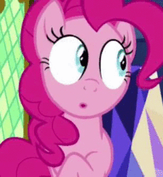 Size: 306x332 | Tagged: safe, screencap, pinkie pie, earth pony, pony, g4, the one where pinkie pie knows, animated, cropped, female, floppy ears, freakout