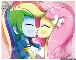 Size: 1121x880 | Tagged: safe, artist:the-butch-x, fluttershy, rainbow dash, human, equestria girls, g4, blushing, clothes, duo, eyes closed, female, kiss on the lips, kissing, lesbian, ship:flutterdash, shipping, signature