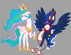 Size: 1980x1530 | Tagged: safe, artist:redanon, princess celestia, princess luna, oc, oc:anon, alicorn, human, pony, g4, :t, bipedal, blushing, cute, embarrassed, eyes closed, floppy ears, frown, glare, heart, hug, jealous, open mouth, raised hoof, simple background, smiling, snorting, spread wings, surprised, sweat, trio, wide eyes
