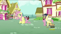 Size: 360x203 | Tagged: safe, screencap, fluttershy, groucho mark, g4, the one where pinkie pie knows, animated, discovery family logo, female, groucho mask, hat