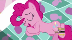 Size: 360x203 | Tagged: safe, screencap, pinkie pie, earth pony, pony, g4, season 5, the one where pinkie pie knows, animated, bed, cute, diapinkes, discovery family logo, female, gif, mare, snuggling, solo