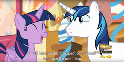 Size: 1915x960 | Tagged: safe, screencap, shining armor, twilight sparkle, alicorn, pony, g4, my little pony: friendship is magic, the one where pinkie pie knows, female, mare, meme, twilight sparkle (alicorn), youtube caption