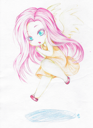 Size: 1013x1400 | Tagged: safe, artist:reikosketch, fluttershy, equestria girls, g4, female, humanized, solo, traditional art, winged humanization