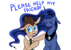 Size: 500x353 | Tagged: safe, artist:buljong, doctor whooves, princess luna, time turner, alicorn, earth pony, pony, ask doctor whooves, ask gamer luna, g4, ask, crying, female, floppy ears, male, mare, simple background, stallion, tumblr, white background